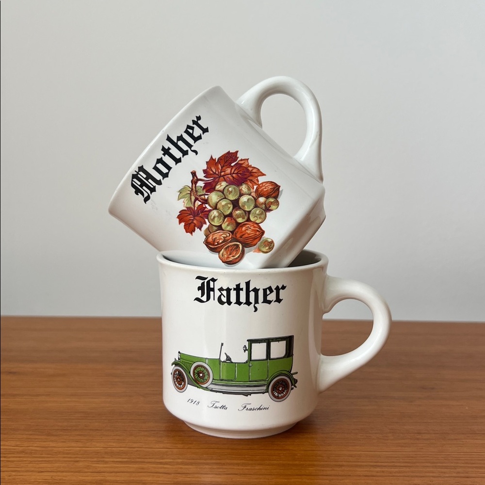 Vintage Mother and Father Mug Set